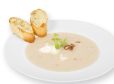 Zwiebelsuppe mit Mozzarella und knusprigem Käse-Baguette