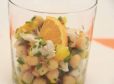 Kichererbsensalat mit gedämpftem Huhn und Orangen aus dem Dampfgarer