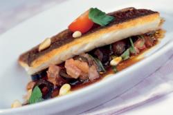 Branzino auf Basilikum-Tomaten-Concassé