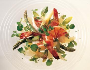 Riesencrevetten auf Spargelsalat Riesencrevetten auf Spargelsalat