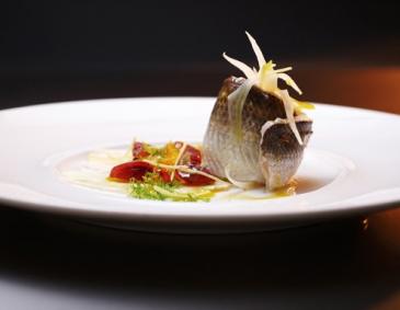 Rollmops vom Felchen mit Chili, Fenchel und Karottenöl Rollmops vom Felchen mit Chili, Fenchel und Karottenöl