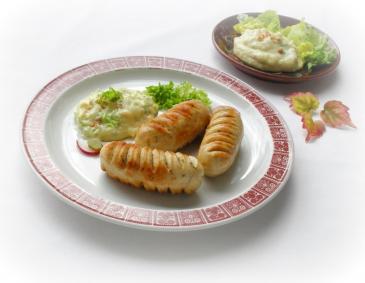 Gebratene Weisswurst mit Kartoffelpüree Gebratene Weisswurst mit Kartoffelpüree