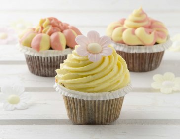 Mohn-Cupcakes mit Mangotopping Mohn-Cupcakes mit Mangotopping