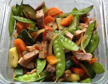 Gemüsesalat mit gebratenem Schweinefilet Gemüsesalat mit gebratenem Schweinefilet
