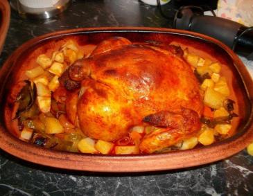 Curry-Chili-Orangenhuhn aus dem Römertopf Curry-Chili-Orangenhuhn aus dem Römertopf