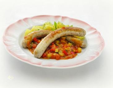 Bratwurst mit Paprikagemüse Bratwurst mit Paprikagemüse