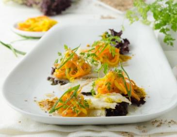 Seeteufel-Ceviche mit Muscheln und Mango Seeteufel-Ceviche mit Muscheln und Mango