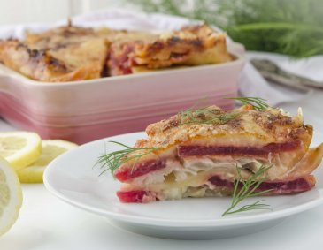 Fischlasagne mit Roten Rüben aus der Heißluftfritteuse Fischlasagne mit Roten Rüben aus der Heißluftfritteuse
