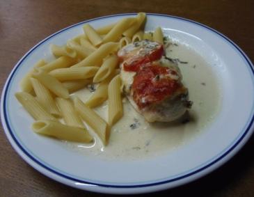 Überbackenes Hühnerfilet mit Schnittlauch-Rahm-Sauce Überbackenes Hühnerfilet mit Schnittlauch-Rahm-Sauce