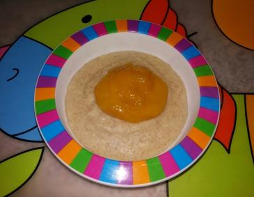 Dinkel-Grießkoch mit Mangomus Dinkel-Grießkoch mit Mangomus