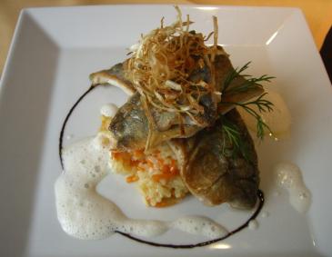 Seesaibling mit Tomatenrisotto und Estragonpesto Seesaibling mit Tomatenrisotto und Estragonpesto