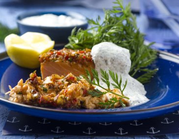 Pulled Alpenlachs mit Karottengrünsalat und Joghurtdip Pulled Alpenlachs mit Karottengrünsalat und Joghurtdip