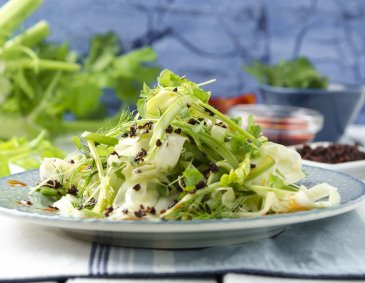 Stangensellerie-Fenchelsalat mit Chorizobröseln Stangensellerie-Fenchelsalat mit Chorizobröseln