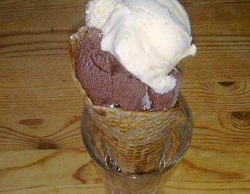 Zimtwaffelhörnchen mit Eiskugeln Zimtwaffelhörnchen mit Eiskugeln