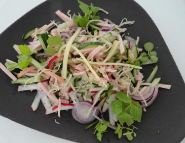 Wurstsalat mit Käse, Gurke und Radieschen Wurstsalat mit Käse, Gurke und Radieschen