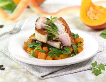 Kürbisragout mit Ziegencamembert und Kürbisschinken Kürbisragout mit Ziegencamembert und Kürbisschinken