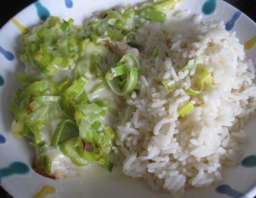 Lachs mit Lauchsauce und Ingwerreis Lachs mit Lauchsauce und Ingwerreis