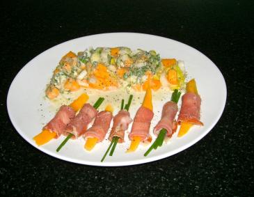 Chicorée-Melonen-Salat mit Roquefort-Dressing Chicorée-Melonen-Salat mit Roquefort-Dressing