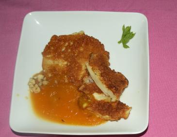 Sellerieschnitzel mit Kürbissoße Sellerieschnitzel mit Kürbissoße
