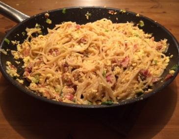 Spaghetti Carbonara mit Frühlingszwiebel Spaghetti Carbonara mit Frühlingszwiebel