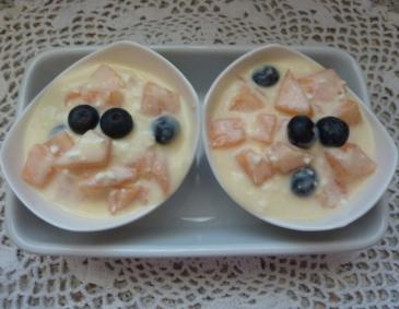 Zuckermelonen-Hüttenkäse-Dessert Zuckermelonen-Hüttenkäse-Dessert