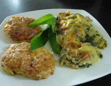 Bärlauchkartoffeln mit Huhn im Eiermantel Bärlauchkartoffeln mit Huhn im Eiermantel