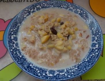 Haferbrei mit Rosinen und Äpfeln Haferbrei mit Rosinen und Äpfeln