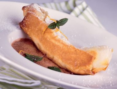 Gebackene Bananen mit Schoko-Minz-Sabayon