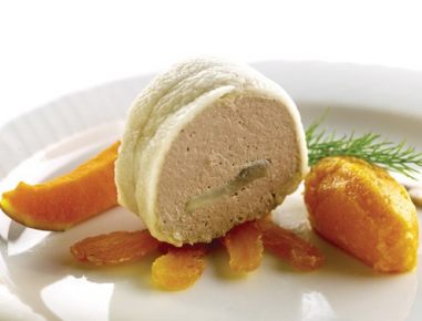 Geflügelleberterrine mit Kürbis-Marillen-Chutney
