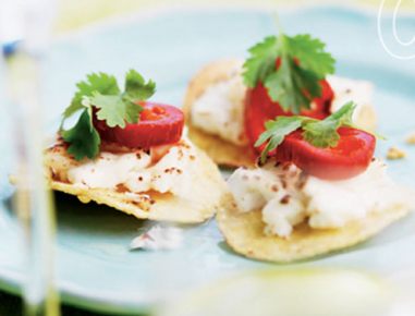 Ziegenkäse auf Nacho-Chips