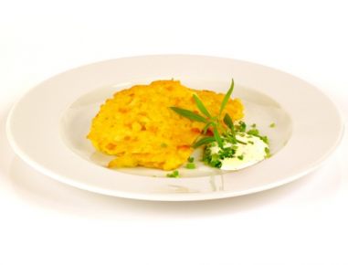 Kartoffelpuffer mit Schinken und Käse