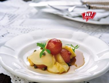 Lauwarmer Münsterkäse mit Pfefferschalotten