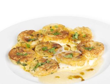 Geröstete Knödel mit Kernöl-Apfelmus