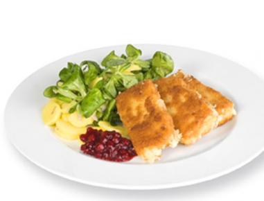 Gebackener Emmentaler mit Erdäpfel-Vogerlsalat