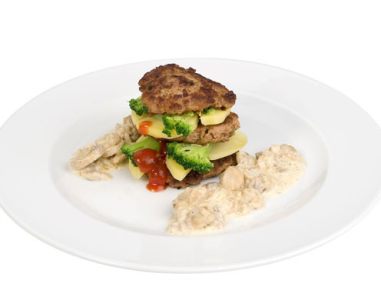 Rindfleischburger mit Broccoli und Champignons
