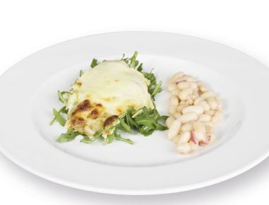 Mozzarella-Scholle mit sauren Balsamicobohnen