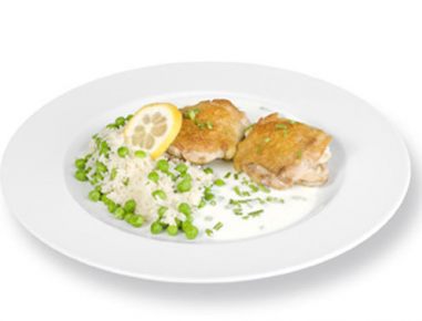 Buttermilchhühnchen mit Erbsenreis