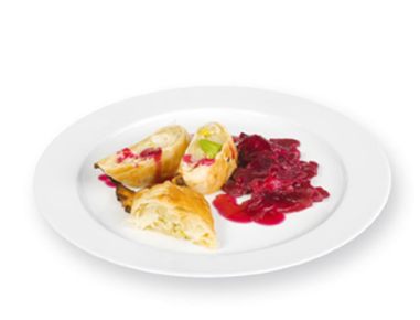 Lauch-Birnenstrudel mit roten Rüben