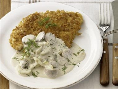 Schnitzel mit Pilz- Schmorgurkengemüse