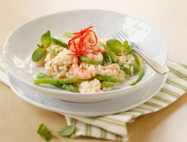 Spargelrisotto mit Shrimps