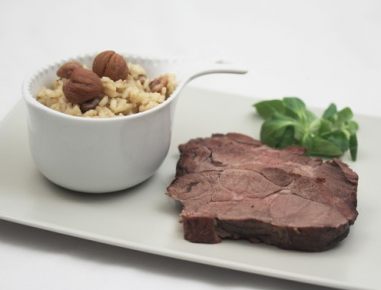 Wildschweinbraten mit Maronirisotto