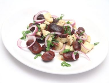 Gebratener Halloumi auf Käferbohnen