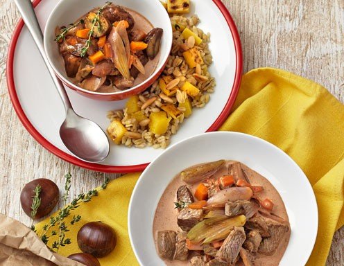Lamm-Maroni-Ragout mit Kürbis-Dinkelrisotto Lamm-Maroni-Ragout mit Kürbis-Dinkelrisotto