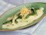 Glasierte Erbsenschoten mit Polenta und Senf-Sabayon