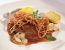 Sirloin with onions, fried potatoes and gherkin mustard