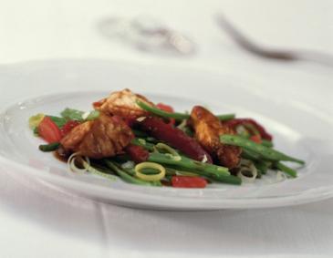 Salat von Kalbsbriesröschen und Prinzessbohnen