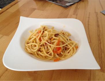 Spaghetti Carbonara mit Gemüse