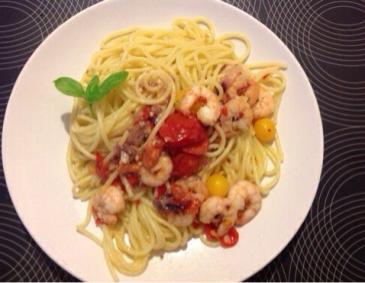Spaghetti mit Knoblauch-Chili-Shrimps