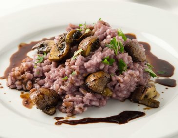 Champignon-Risotto mit Rotwein