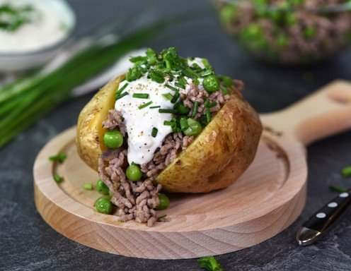 Ofenkartoffel Mit Faschiertem Erbsen Und Sauerrahm Rezept Ichkoche At